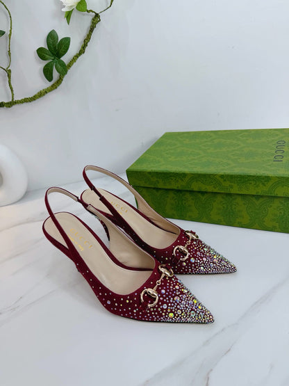 GG 26 Slingback Rhinestones Dark Red Fabric 592424