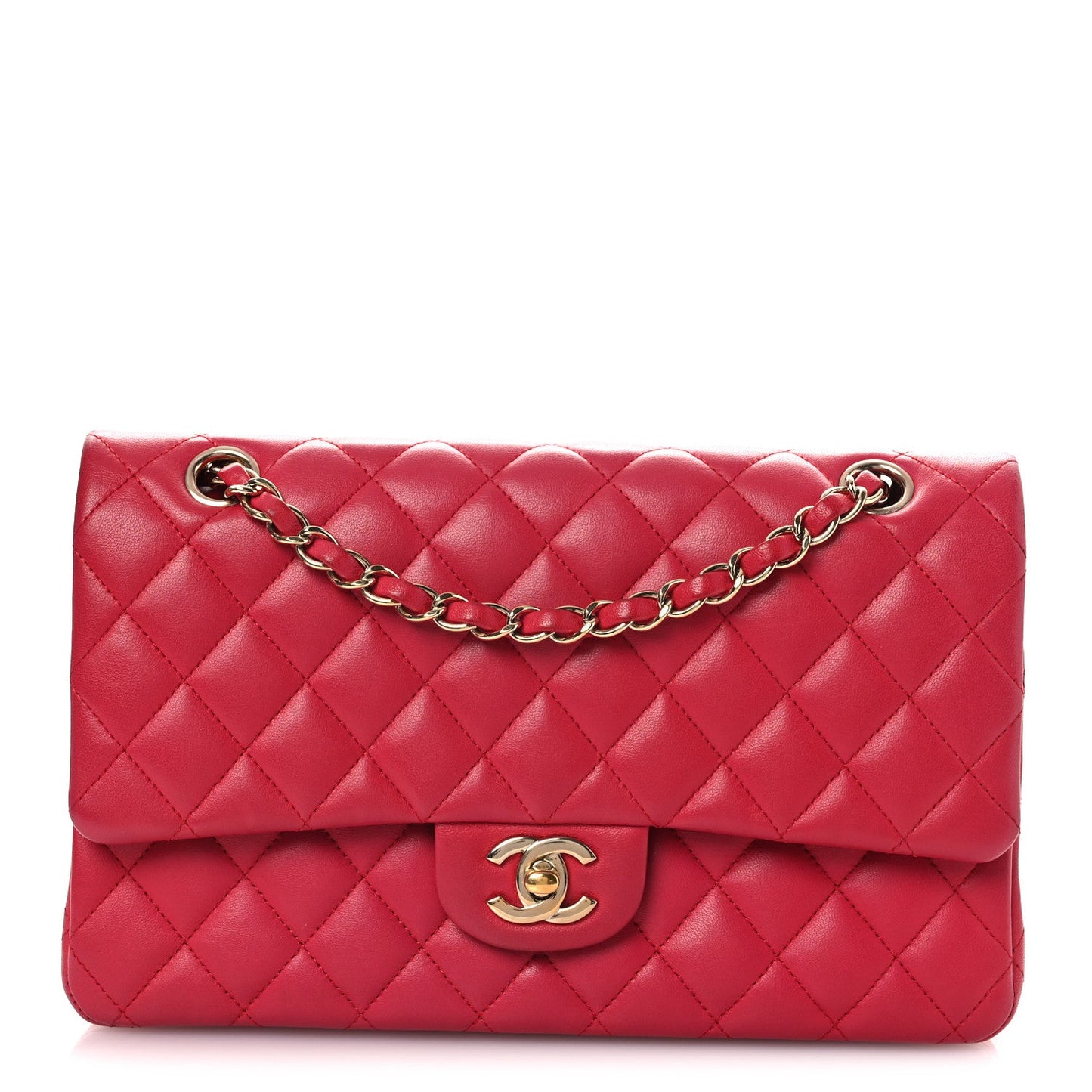 Lambskin Quilted Medium Double Flap Red