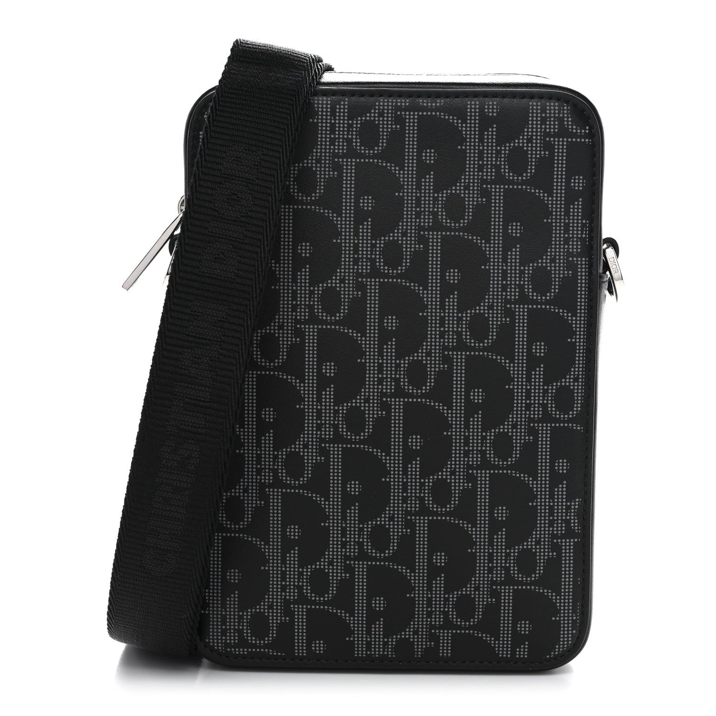 Calfskin Oblique Galaxy Perforated World Tour Messenger Pouch Black