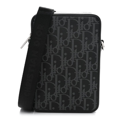 Calfskin Oblique Galaxy Perforated World Tour Messenger Pouch Black
