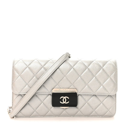 Metallic Sheepskin Quilted Small Beauty Lock Flap Silver
