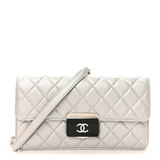 Metallic Sheepskin Quilted Small Beauty Lock Flap Silver