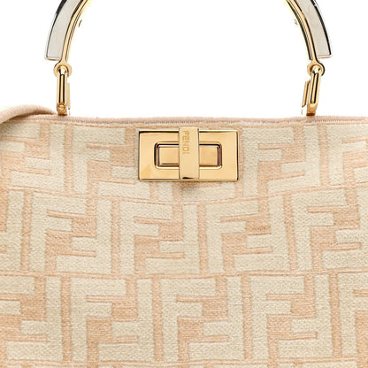 Chenille Suede Metal FF Small Peekaboo I SEE U Satchel Beige White