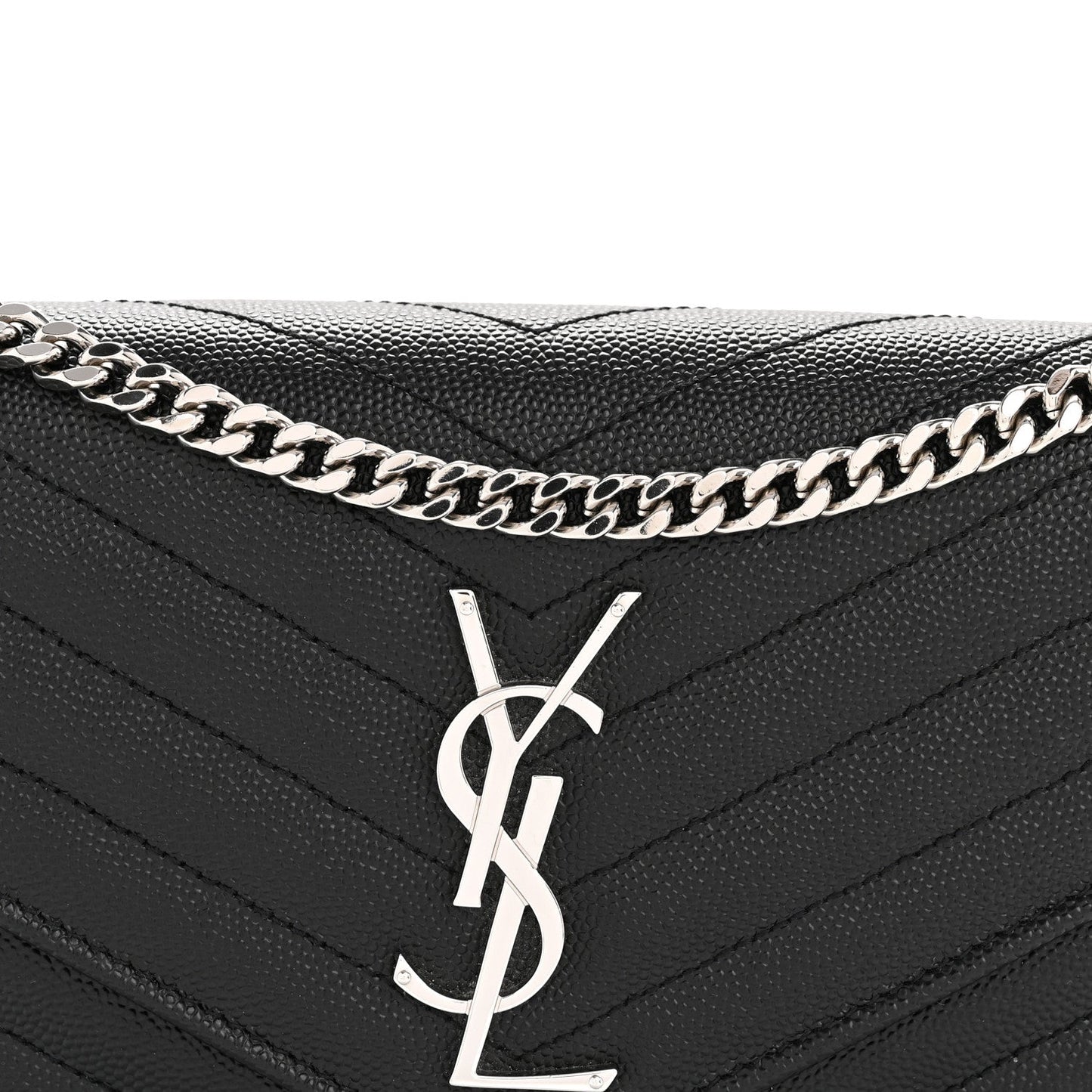 Grain De Poudre Matelasse Chevron Monogram Chain Wallet Black