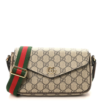 GG Supreme Monogram Textured Dollar Calfskin Web Mini Ophidia Envelope Shoulder Bag Beige Ebony New Acero