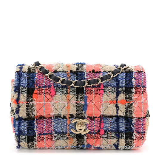 Tweed Quilted Mini Rectangular Flap Blue Orange Pink