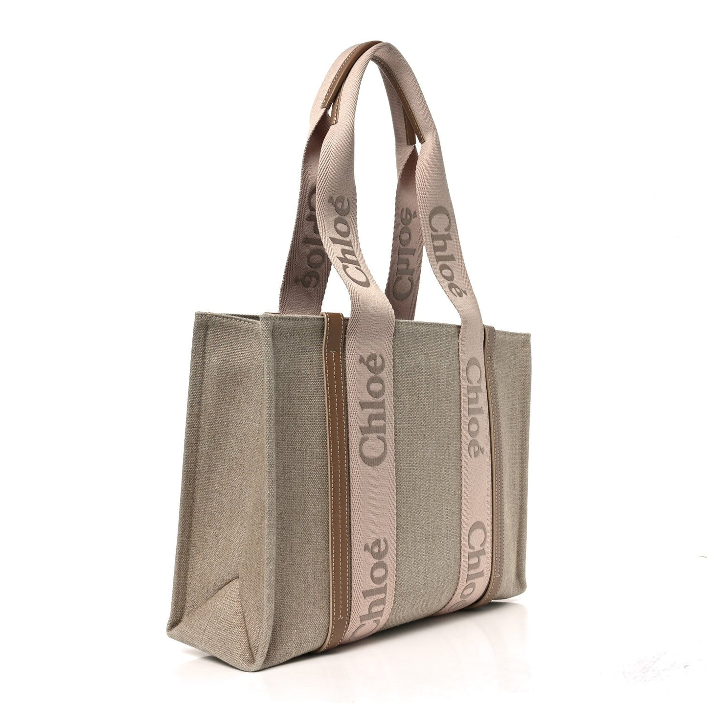 Linen Calfskin Medium Woody Ribbon Tote Blushy Beige