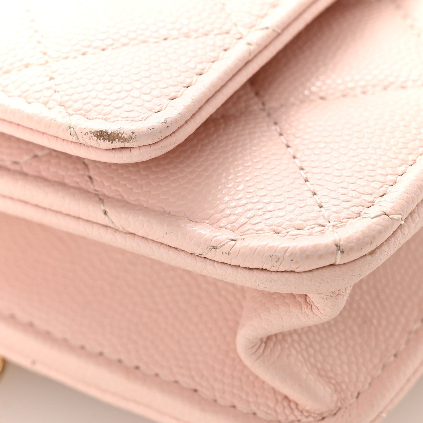 Caviar Quilted Crystal Enamel CC Wallet On Chain WOC Light Pink