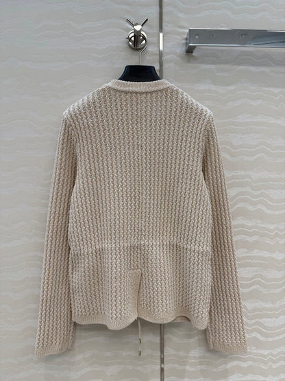 Chanel 26c Rhinestone Buckle Belt Cardigan Beige Wool 333717