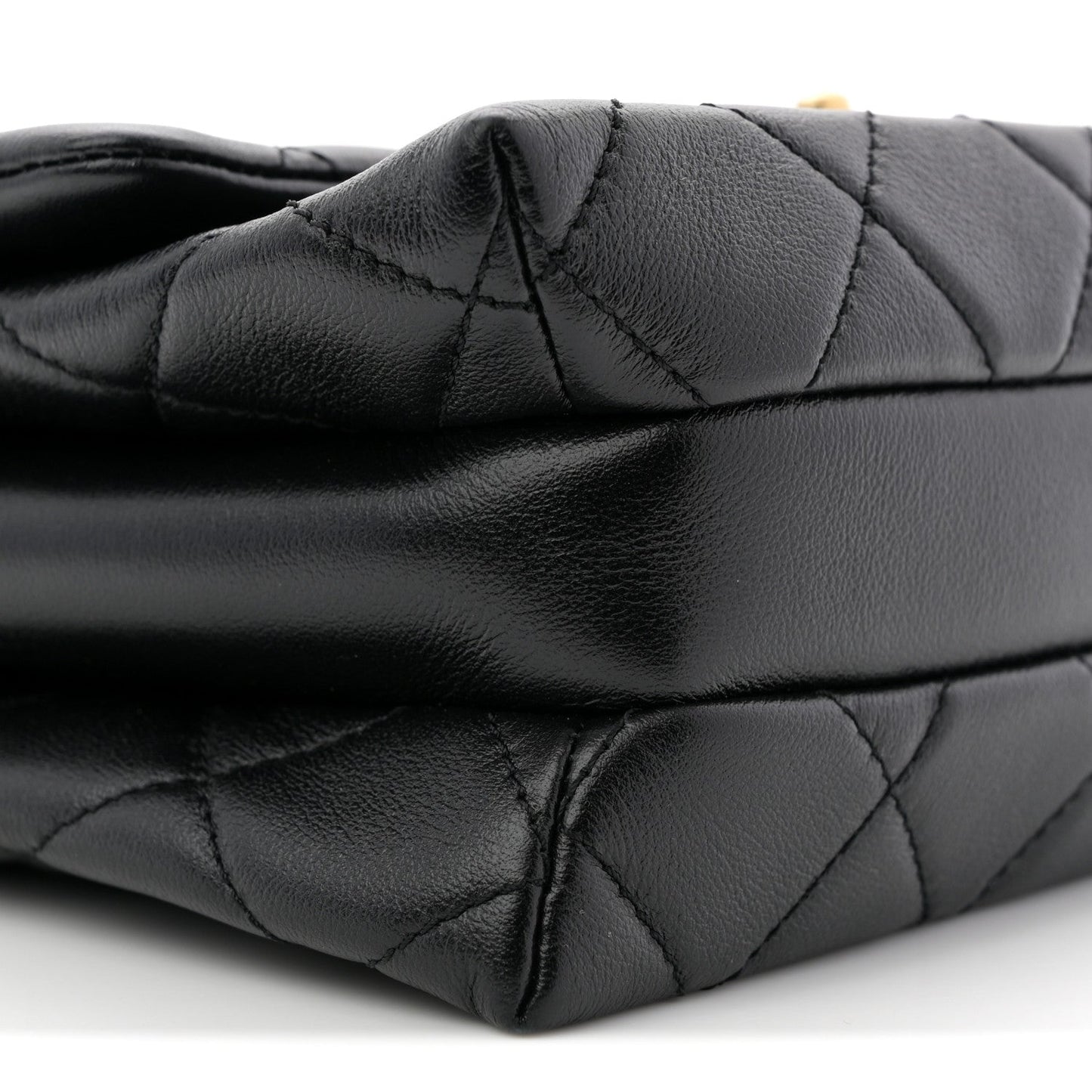 Calfskin Quilted Belt Chain Flap Black