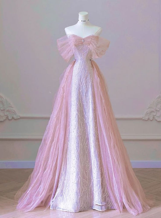 Vintage Pink Off-Shoulder Sequin Trumpet Evening Gown TP5183
