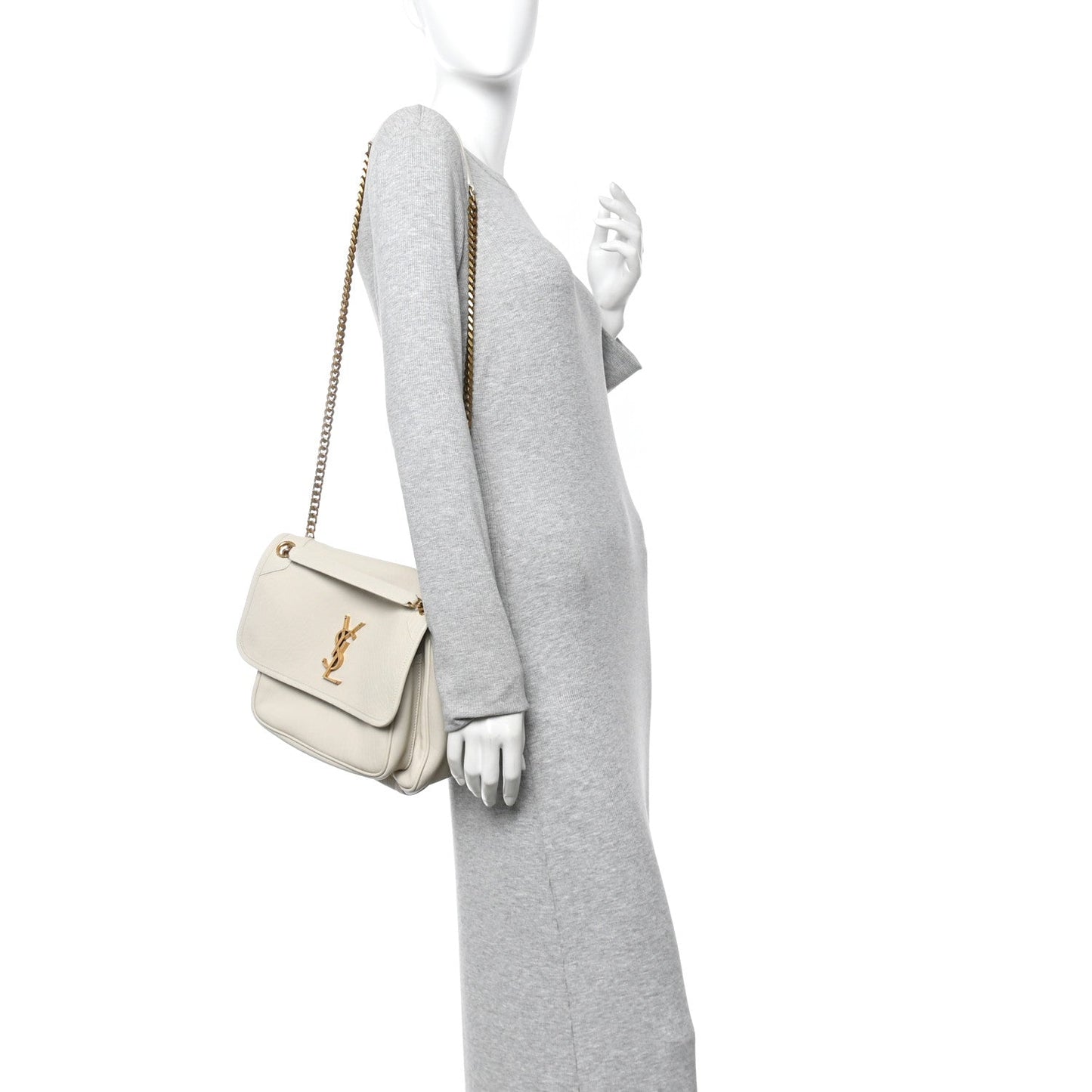Grained Lambskin Monogram Medium Niki Chain Satchel Crema Soft