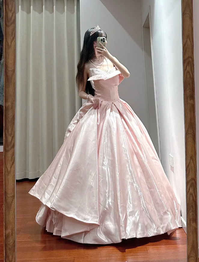 Charming Off The Shoulder Satin Beaded Ball Gown Sweet princess Quinceanera Dress