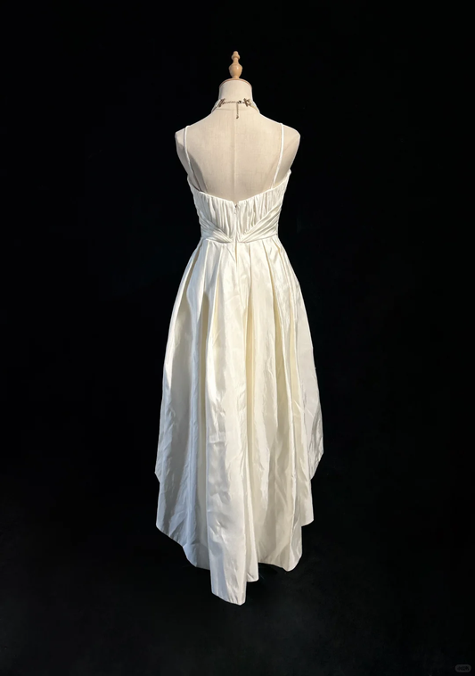 White suspenders, slim waist, irregular skirt, short skirt, homecoming dress R4920