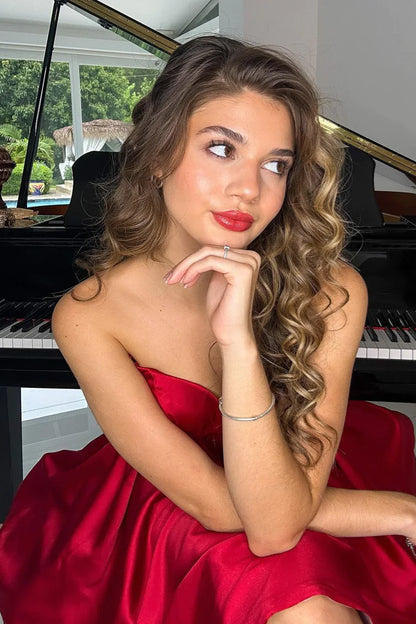 PM531,Sweetheart Red Satin A-Line Homecoming Dress, Mini Dance Gown