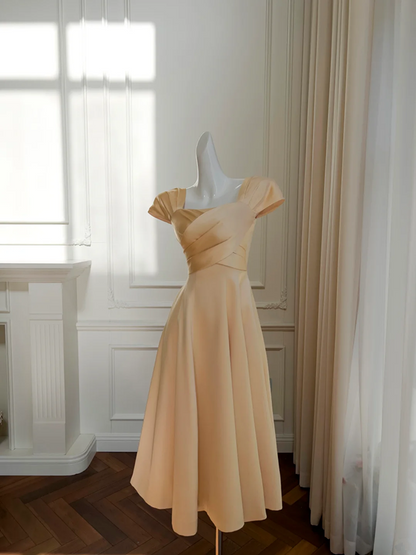 Orange short-sleeved slim-waist A-line maxi homecoming dress R5223