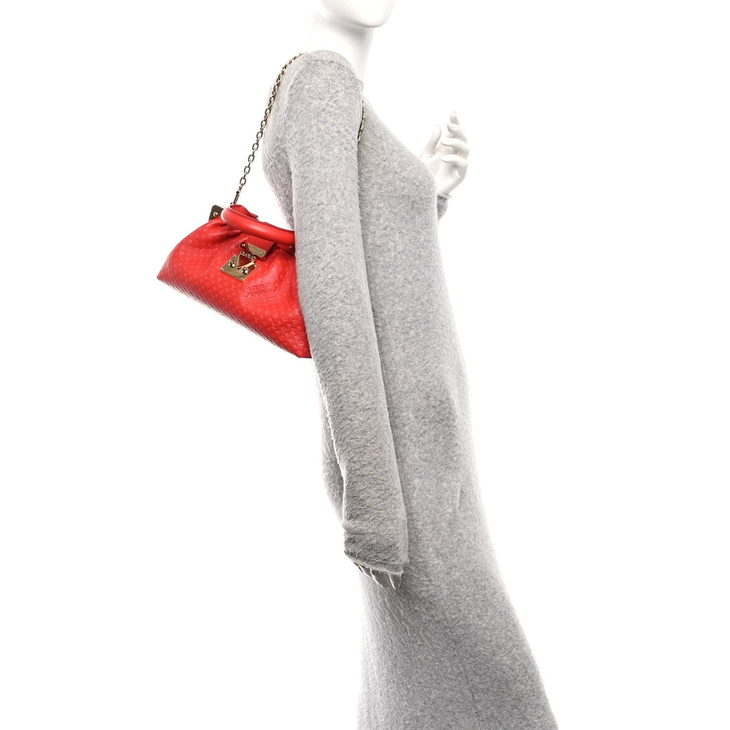 Calfskin Nanogram Embossed Clutch Red