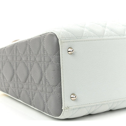Grained Calfskin Cannage Medium Tri-Color Lady Dior Light Blue Grey Yellow