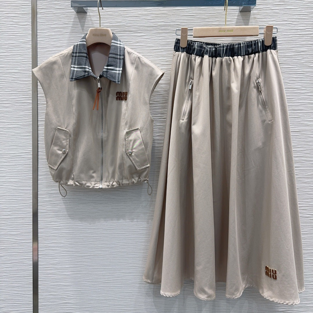 Miu SS26 Set Vest Midi Skirt Clay Grey Cotton Polyester 351255