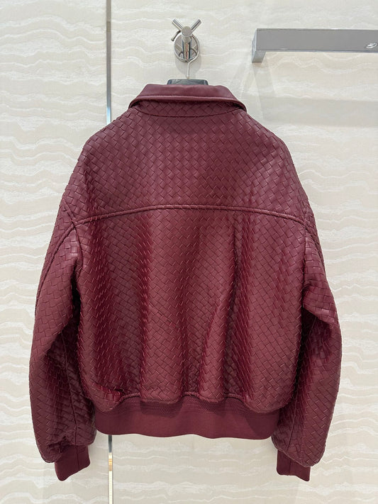 BV Double-Zip Baseball Jacket in Burgundy Lambskin