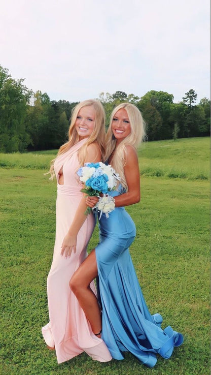 Sexy Mermaid Blue Slit Evening Prom Dress Birthday Outfits P645