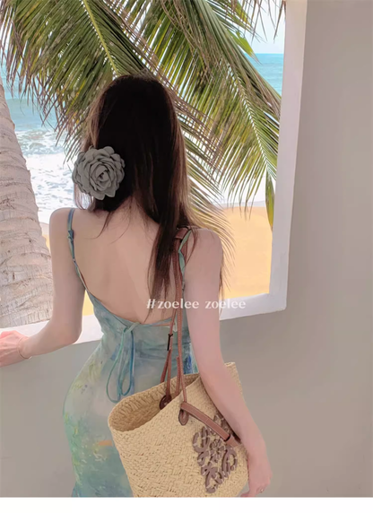 New Fashion Butterfly Design Short Sleeve Casual Spaghetti Strap Dress TP3017