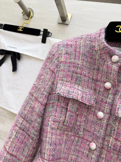 CC Woven Tweed Long-Sleeved Dress Pink Tweed 343192
