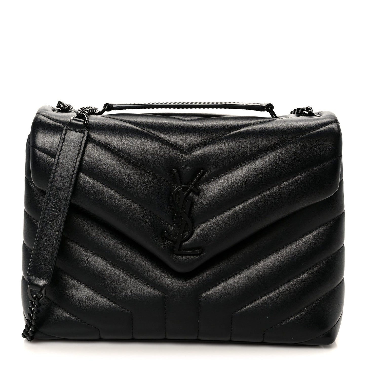 Calfskin Y Quilted Monogram Monochrome Small Loulou Chain Satchel Black