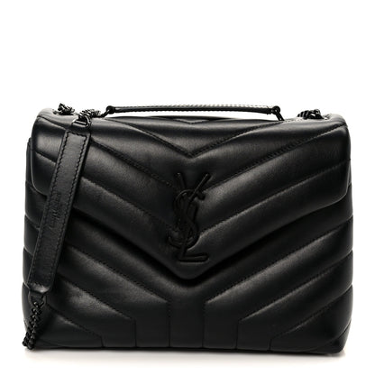 Calfskin Y Quilted Monogram Monochrome Small Loulou Chain Satchel Black