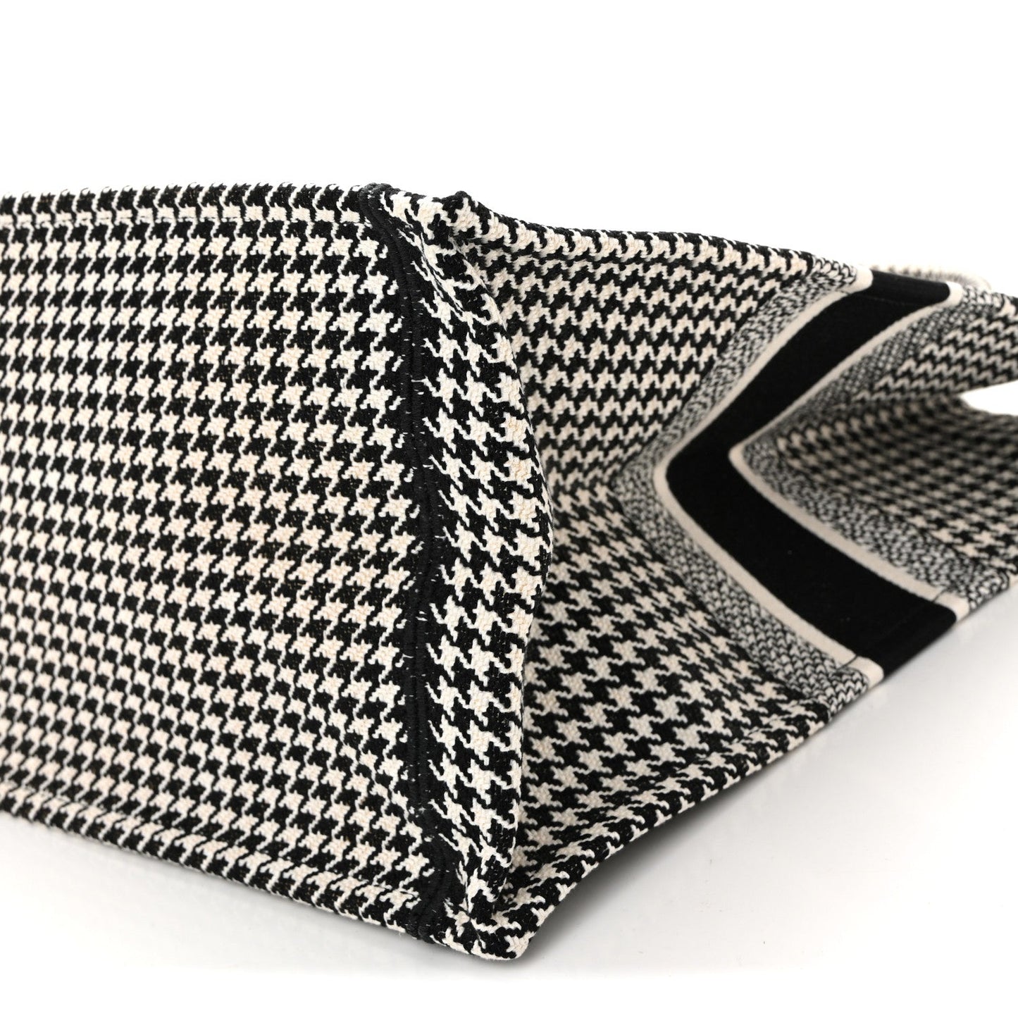 Canvas Houndstooth Embroidered Large Book Tote Black White