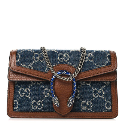 New Denim GG Monogram Dollar Calfskin Enamel Super Mini Dionysus Shoulder Bag Blue Tea Cuir Epilog Electric Blue