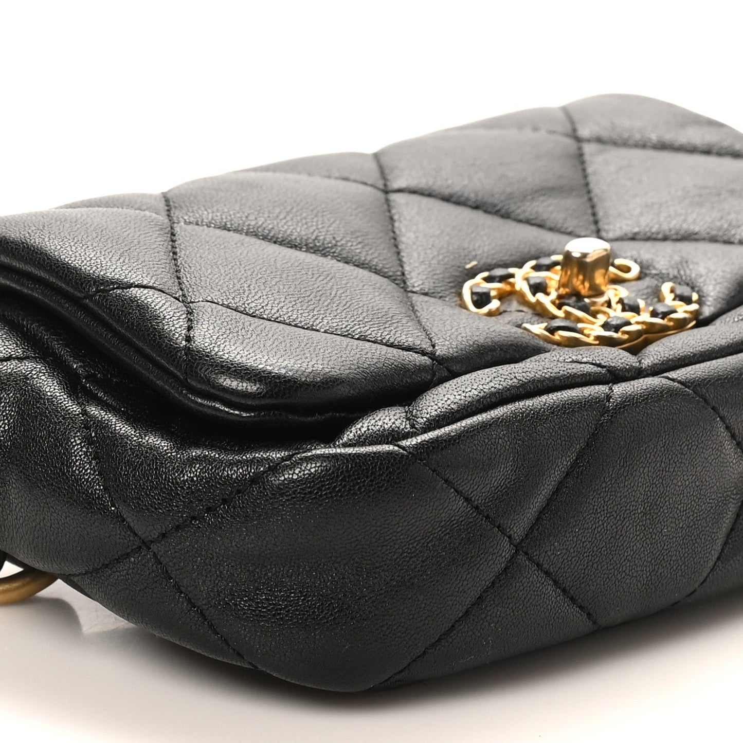 Goatskin Quilted Chanel 19 Waist Bag Black