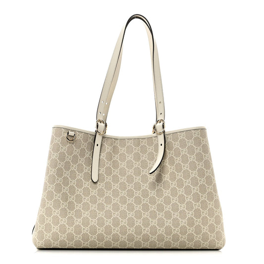 GG Supreme Monogram Emblem Large Tote Bag  Mystic White Oatmeal