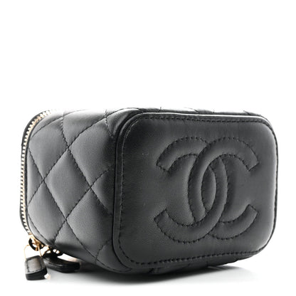 Lambskin Quilted Mini Vanity Case With Chain Black