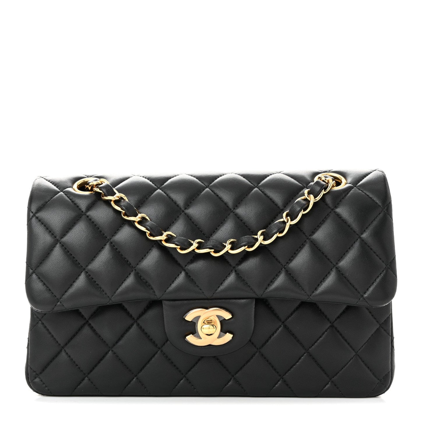 Lambskin Quilted Small Double Flap Black