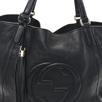 Pebbled Calfskin Medium Soho Shoulder Bag Black