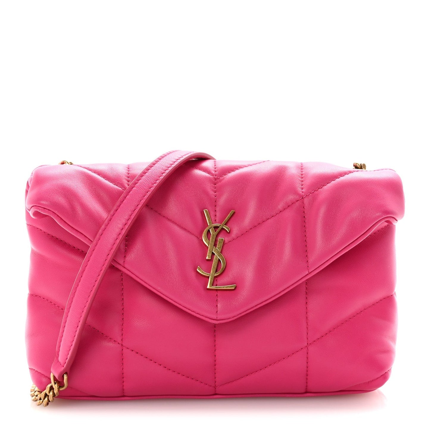 Lambskin Quilted Toy Loulou Puffer Monogram Chain Satchel Bubblegum