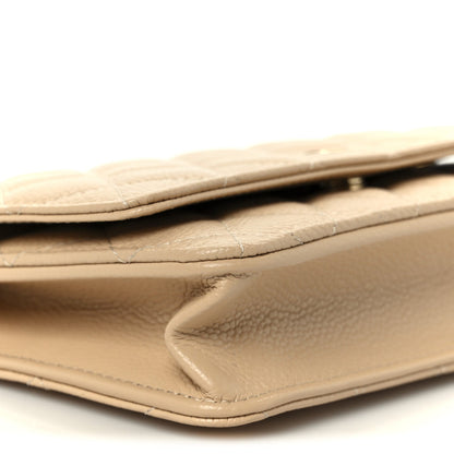 Caviar Quilted Wallet on Chain WOC Beige