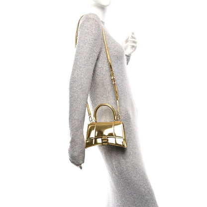 Metallic Calfskin Hourglass Top Handle Bag XS Gold