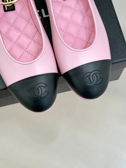 CC 26C Ribbon Double C Camellia Mary Jane Pink Black Lambskin
