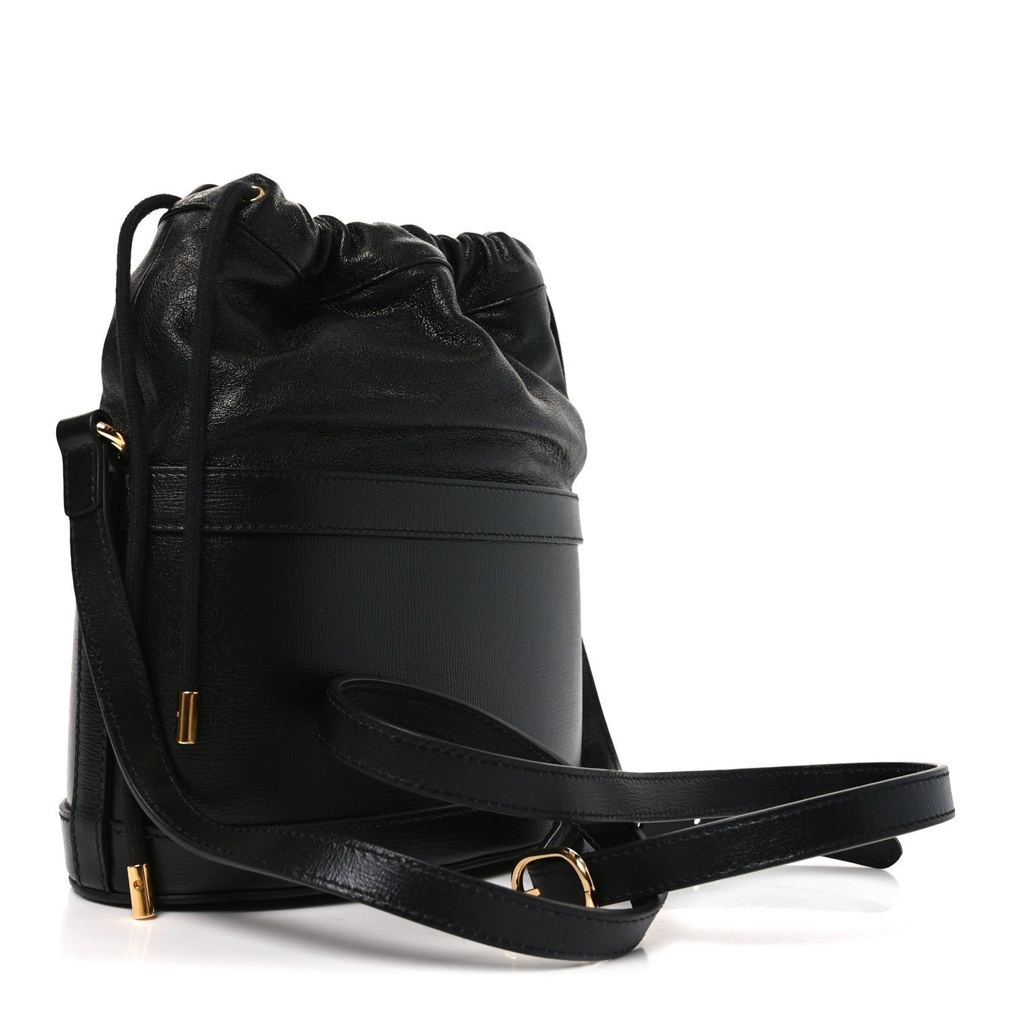 Azalea Sakai Calfskin Horsebit 1955 Drawstring Bucket Bag Black