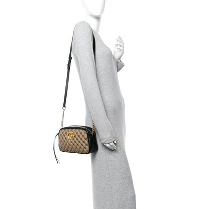 Monogram Matelasse Diagonal Small GG Marmont Chain Shoulder Bag Beige Black