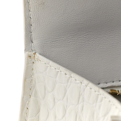 Calfskin Crocodile Embossed Small Hourglass Top Handle Bag White