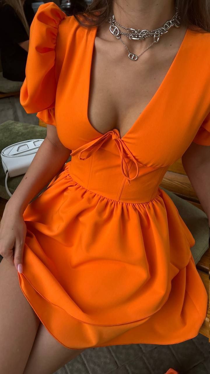 Puff Sleeve Deep V Neck Sexy Slim Fit Tutu Skirt homecoming dress R2489