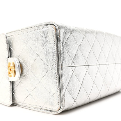 Metallic Caviar Quilted Small Chanel 25 Handbag Silver
