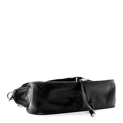 Natural Shiny Calfskin Small Marcie Satchel Black