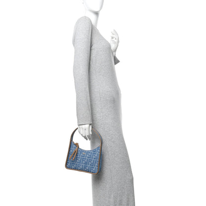 Denim Jacquard Vitello Grace FF 1974 Mini Fendessence Shoulder Bag Denim Sand