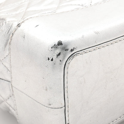 Metallic Crumpled Calfskin Quilted Small Gabrielle Backpack Silver