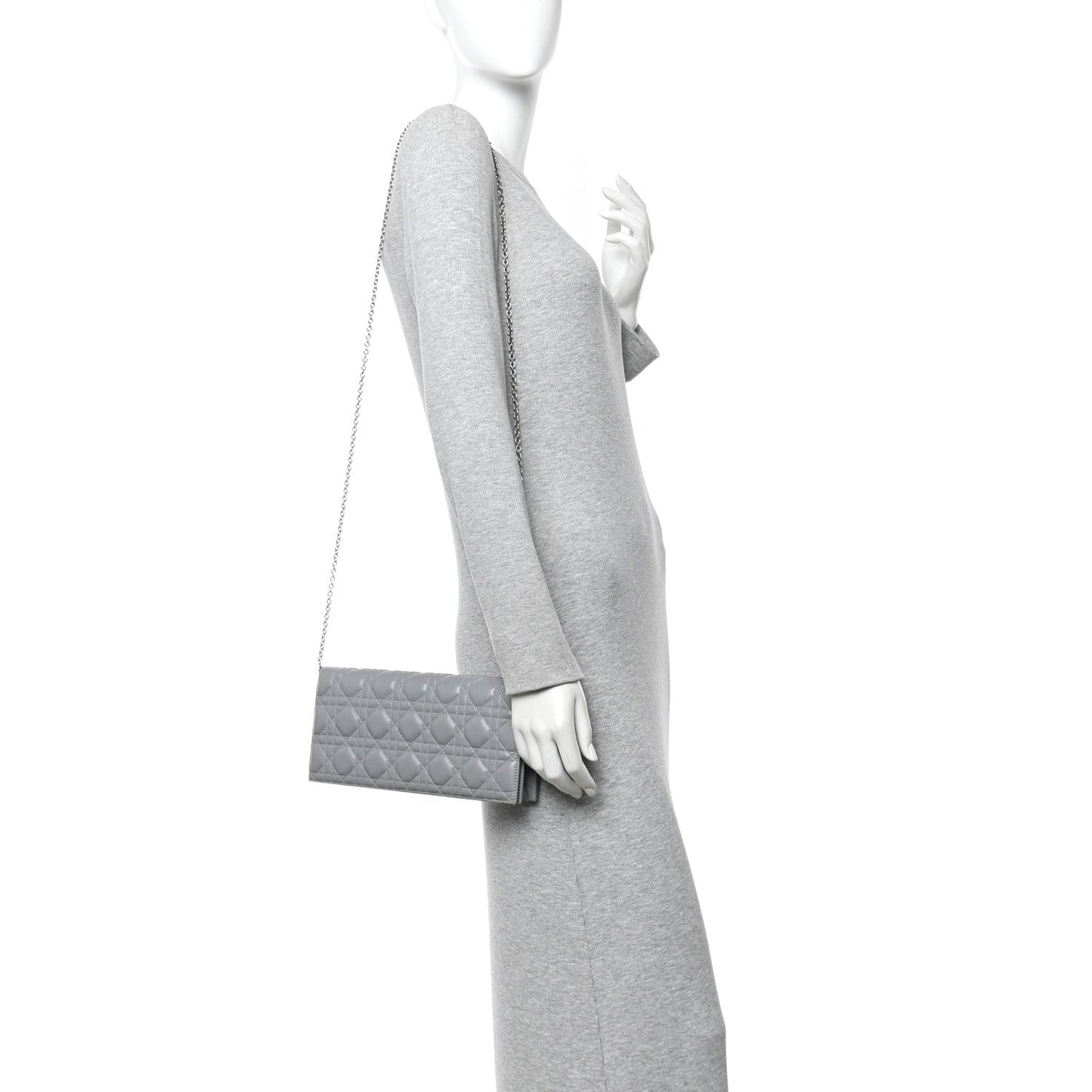 Lambskin Cannage Lady Dior Convertible Clutch Grey