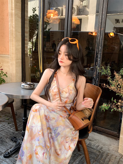 New Simple Fashion Floral Design A-Line Beach Holiday Halter Dress TP3033